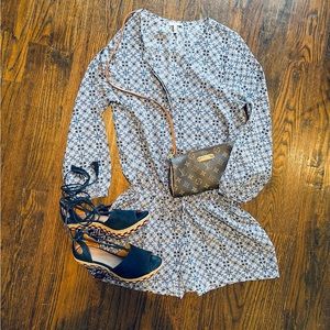 Joie silk ROMPER window pane pattern of blues & white. Listed as a dress.